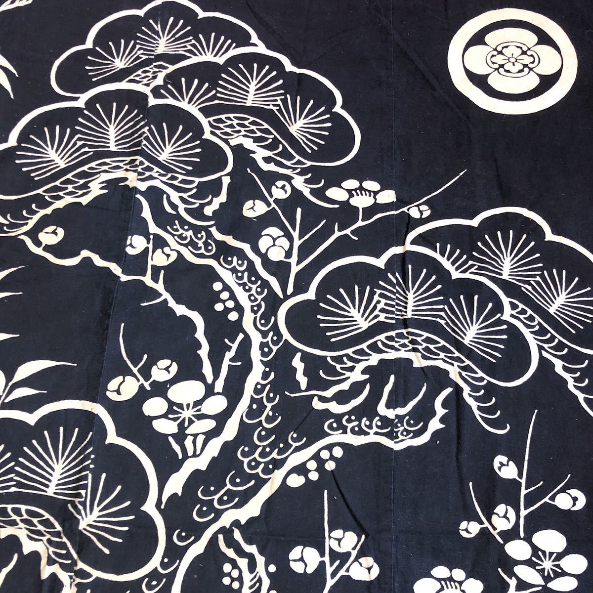 JMY△3927▽古布 筒描き 布団皮ほどき「松竹梅鶴亀」リメイク 松竹梅