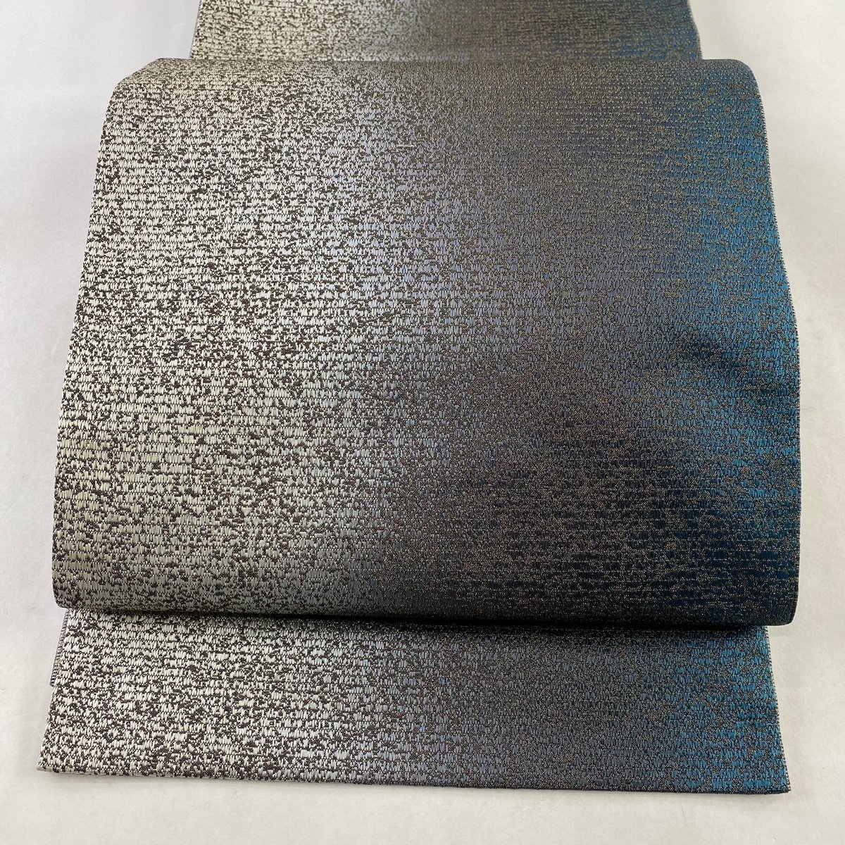 袋帯 美品 秀品 泥染 幾何学 灰茶 全通 正絹 【中古】