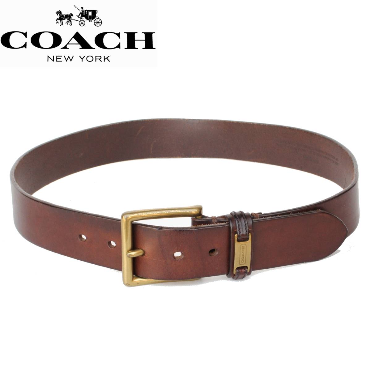 31816)良品COACHコーチITALY製イタリア製レザーベルト革W32 (茶 