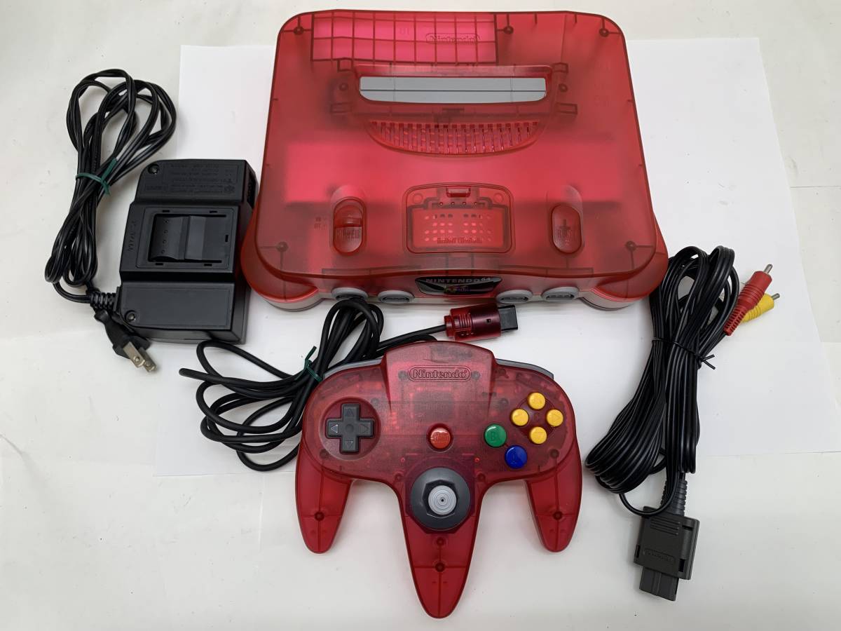 任天堂 NINTENDO 64 ニンテンドー64 クリアレッド 赤 NUS-001 ★メモリー拡張パック NUS-007 付属★