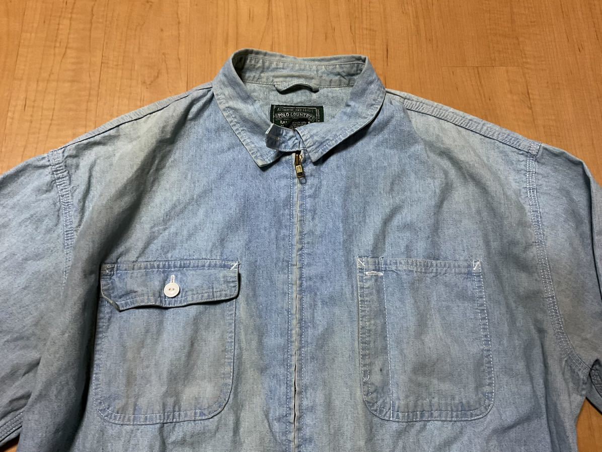 希少L/90’s【PoloCountry厚手シャンブレードリズラージャケット】検）ヴィンテージRRLスイングトップラルフローレンワークジャケット