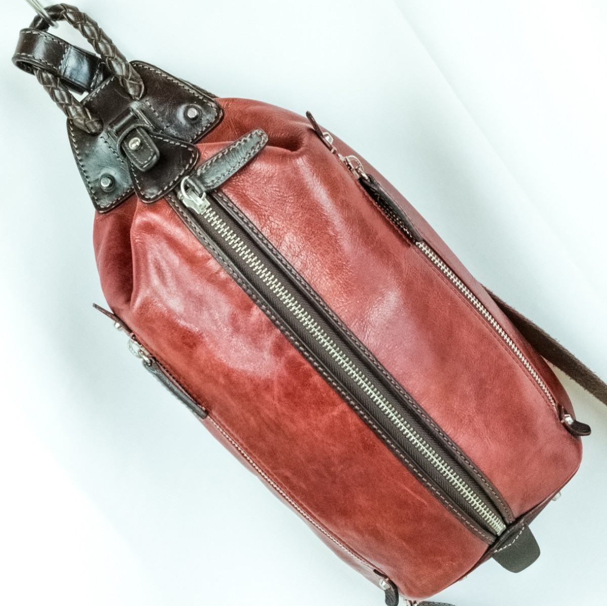 【高級・良品】キーファーノイ ボディーバッグ オレンジ ショルダーバッグ 本革 ボディバッグ ワンショルダー レッド ブラウン
