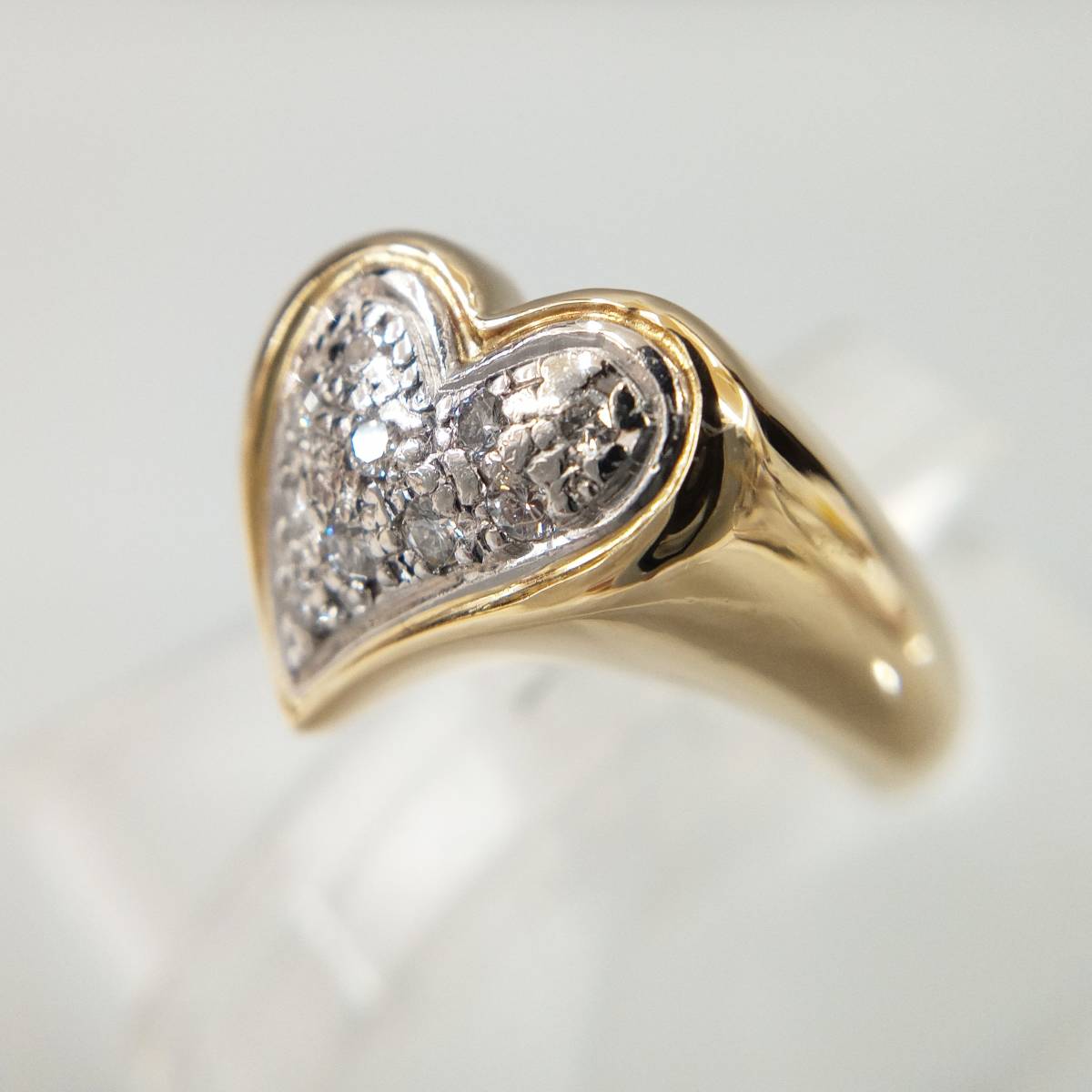 K18 18金 Pt900 プラチナ900 ダイヤモンド0.12カラット 12号 3.9g リング 指輪 ハート かわいい 店舗受取可