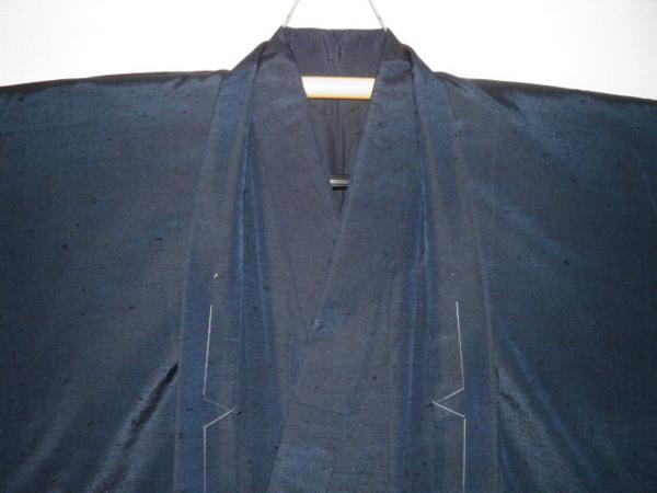 壱3029 本絹西陣織京結城紬男着物羽織裄77丈143К紺瑠璃 未着用