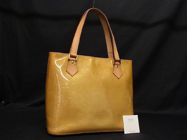 1円 LOUIS VUITTON ルイヴィトン M91004 モノグラムヴェルニ ヒューストン トート ショルダー ハンドバッグ イエロー系 AJ3819ヘU