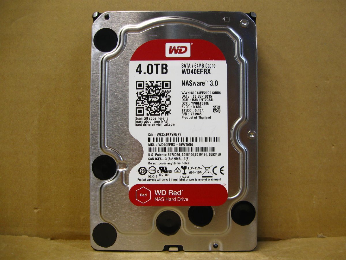 ▽Western Digital WD40EFRX-68WT0N0 4TB SATA 5400rpm 3.5型 64MB 