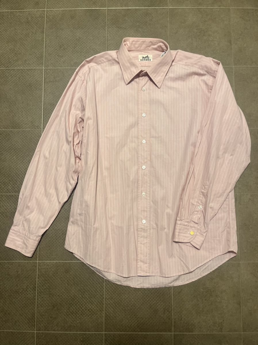 売り切り　1円スタート　Hermes シャツ　ピンクストライプ　セリエボタン　エルメス　マルジェラ