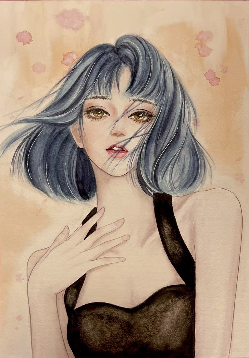 現代的な女性肖像画 手書きイラスト 手描きイラスト 水彩画 女子(人物画)｜売買されたオークション情報