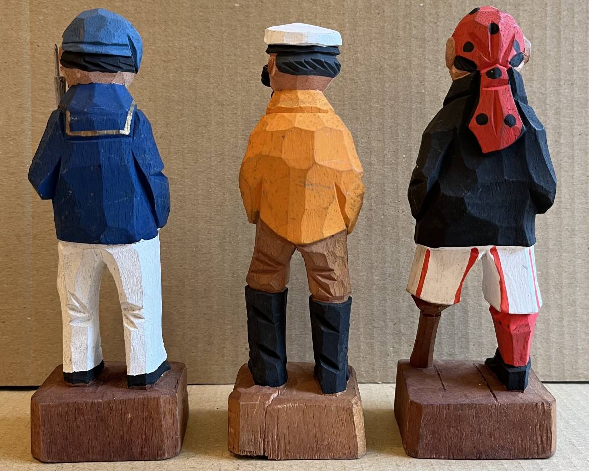 □まとめて!□マドロス人形（約16cm）合計3体セット!□木彫り 置物