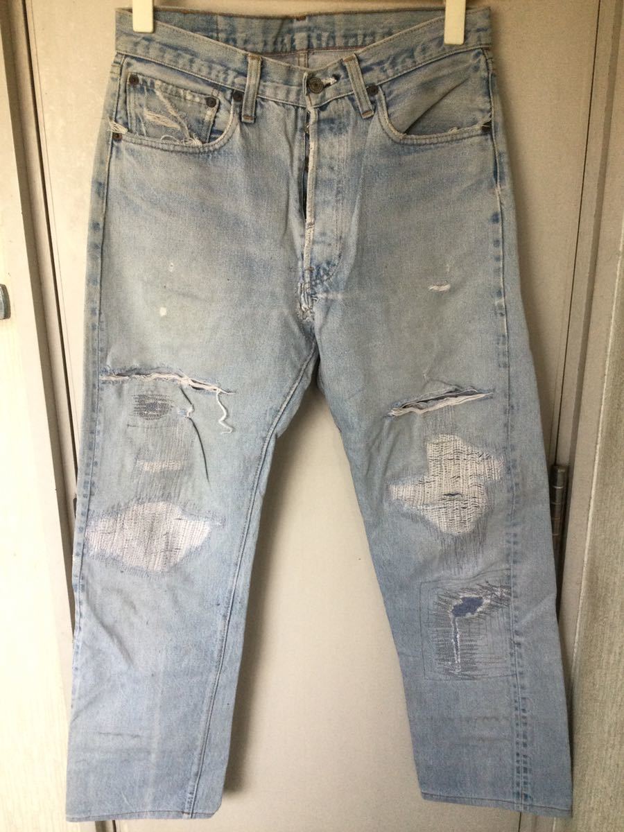 雰囲気◎70'sリーバイスLevi's501 66後期 W33L36/検ビンテージ502505551ZXX前期bige赤耳redlineボロデニムシャツジャケットシングル