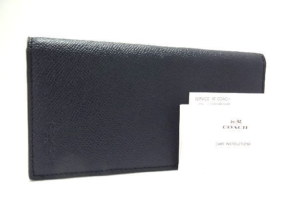 1円 ■美品■ COACH コーチ F59109 レザー 二つ折り 長財布 ウォレット 小銭入れ 札入れ メンズ ネイビー系 AJ5909マス