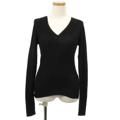 グッチ GUCCI ニット セーター 長袖 Vネック タイト ウール イタリア製 黒 ブラック S トップス レディース