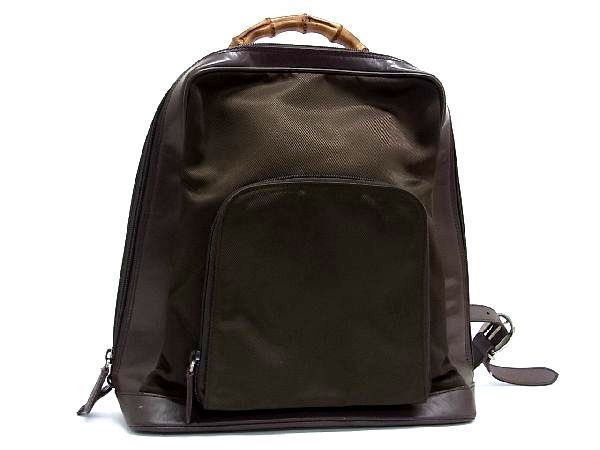 1円 GUCCI グッチ 003 2058 0059 5 バンブー ナイロン ワンハンドル 