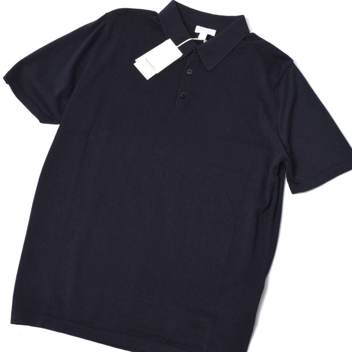 未使用3.5万 SUNSPEL サンスペル 高級 シーアイランドコットン ニットポロシャツ L ネイビー