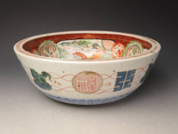 古伊万里 錦手 鉢 見込みに鳳凰 古伊万里 錦手色絵 龍鳳凰 牡丹