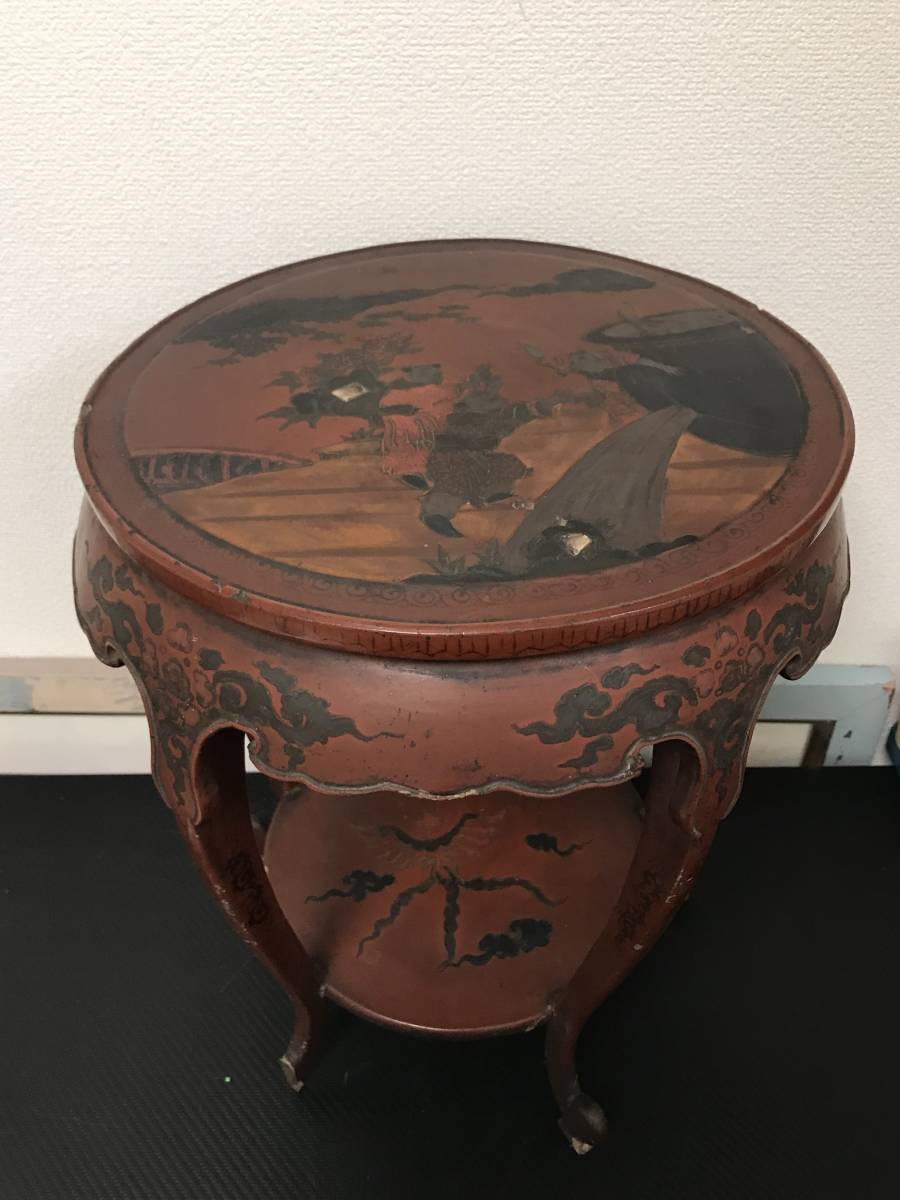 香炉台 花台 中国古玩 唐物 飾台 高卓 天板玉杢 高54，3cm 木製 唐木