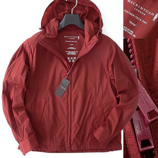 新品 4.2万 マッキントッシュロンドン 撥水 DRY RIP ナイロン フード ブルゾン 42(XL) 赤 【J42699】 パッカブル ストレッチ 春夏 メンズ