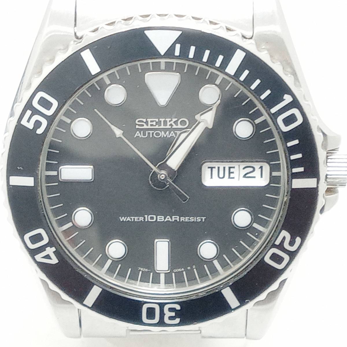 SEIKO　セイコー　7S26-0050　自動巻　オートマチック　ブラック文字盤　デイト　3針　腕周り約16cm　日差約+10秒　時計　インデックス劣化