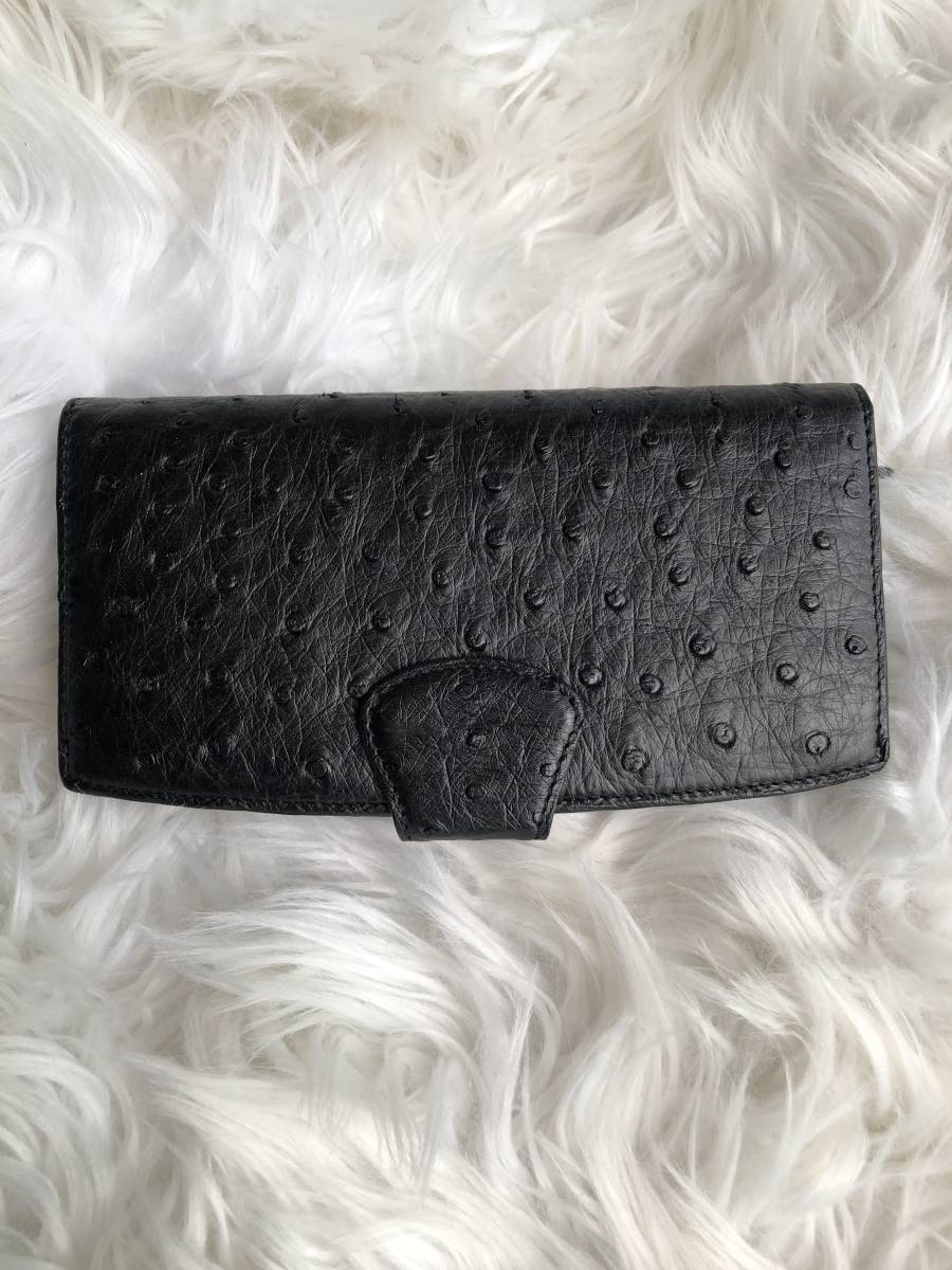 オーストリッチ革★新品本物★折財布★メンズ　レディース　男女兼用☆大容量で使いやすい♪