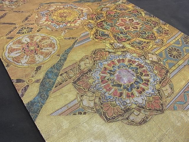 き*ん様 袋帯　金色の花柄　六通　螺鈿装飾 着物屋ほのか□六通柄袋帯 螺鈿箔 正倉院花文 金銀