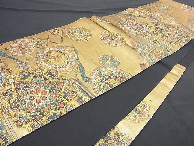 き*ん様 袋帯　金色の花柄　六通　螺鈿装飾 着物屋ほのか□六通柄袋帯 螺鈿箔 正倉院花文 金銀