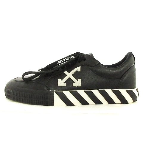 オフホワイト OFF WHITE LOW VULCANIZED スニーカー ローカット サイドロゴ レザー 黒 ブラック 42 27cm位 ☆AA★ ■SM0 メンズ