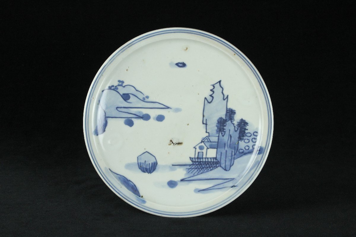 昊】時代 初期伊万里 染付 山水図皿 古美術品[BC34u] 【公式通販】