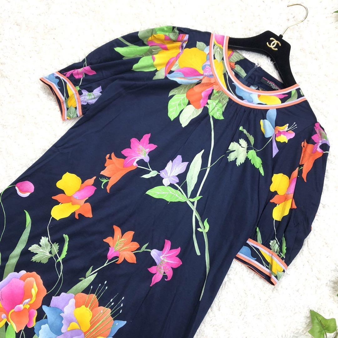 美品】LEONARD レオナール ロングワンピース 花柄 総柄 半袖 L 【公式