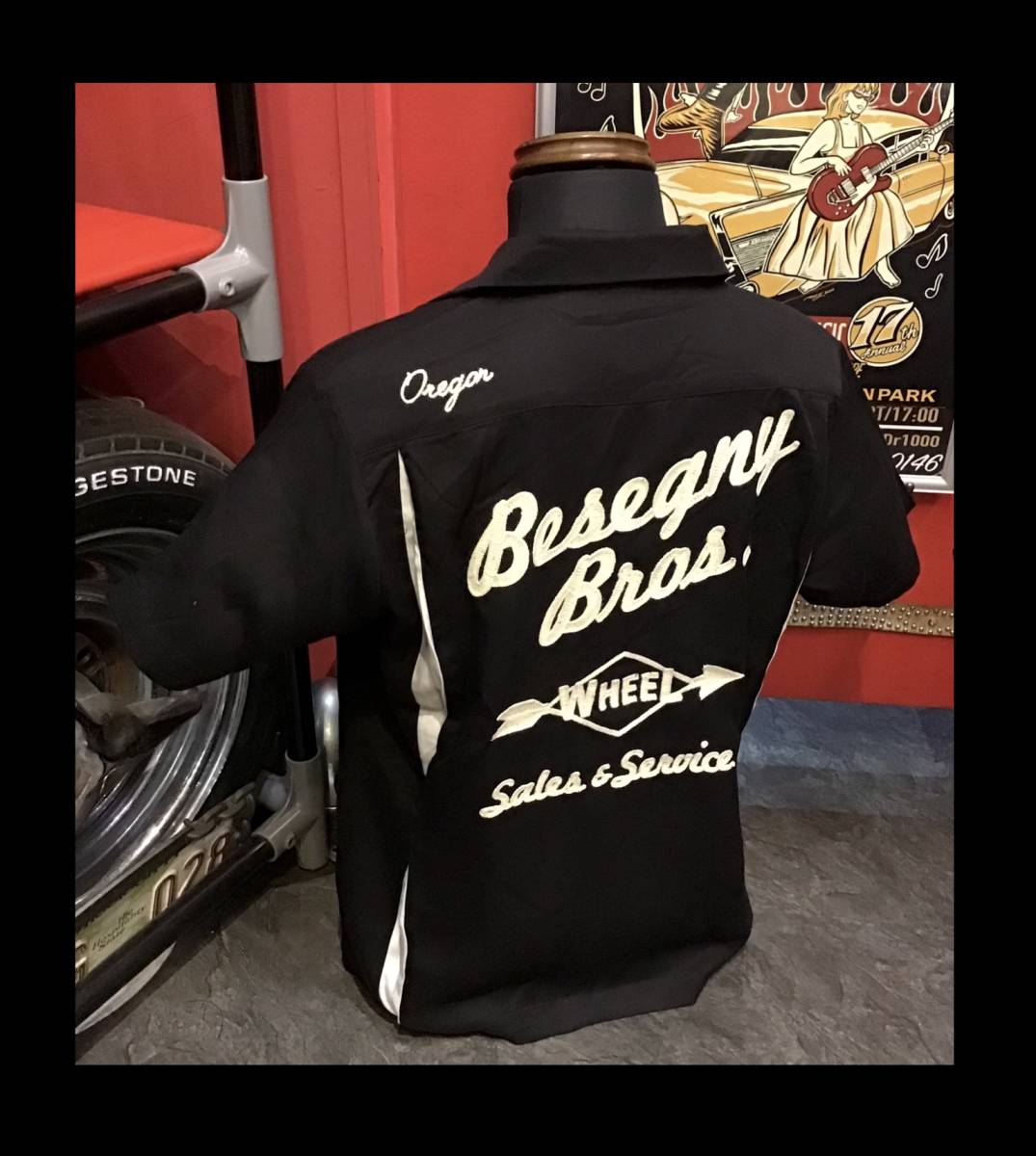 HOUSTON☆新品☆40995☆ボウリングシャツ【XLサイズ】黒☆ロック