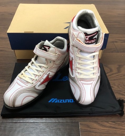 【未使用】ミズノ MIZUNO 革底スパイク　白×赤　25