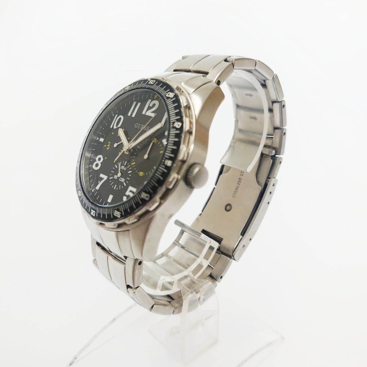 1円スタート】GUESS ゲス W13538G1 クロノグラフ SS ブラック文字盤 