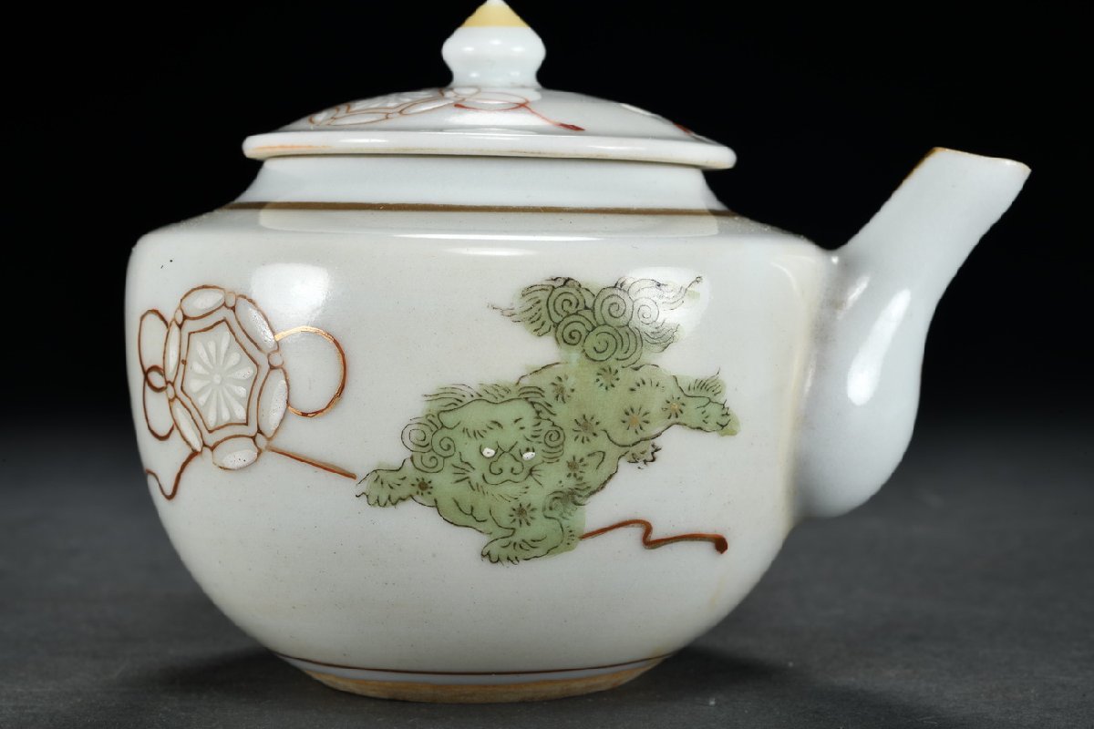 | 和座の蔵 おしゃれ ◆鶴鳴堂◆九谷焼 加賀九谷 煎茶器 急須 湯呑み 茶碗五客 時代箱付き 茶道具 古董品 古美術0311-78　壺12ｘ10.5ｘ8㎝