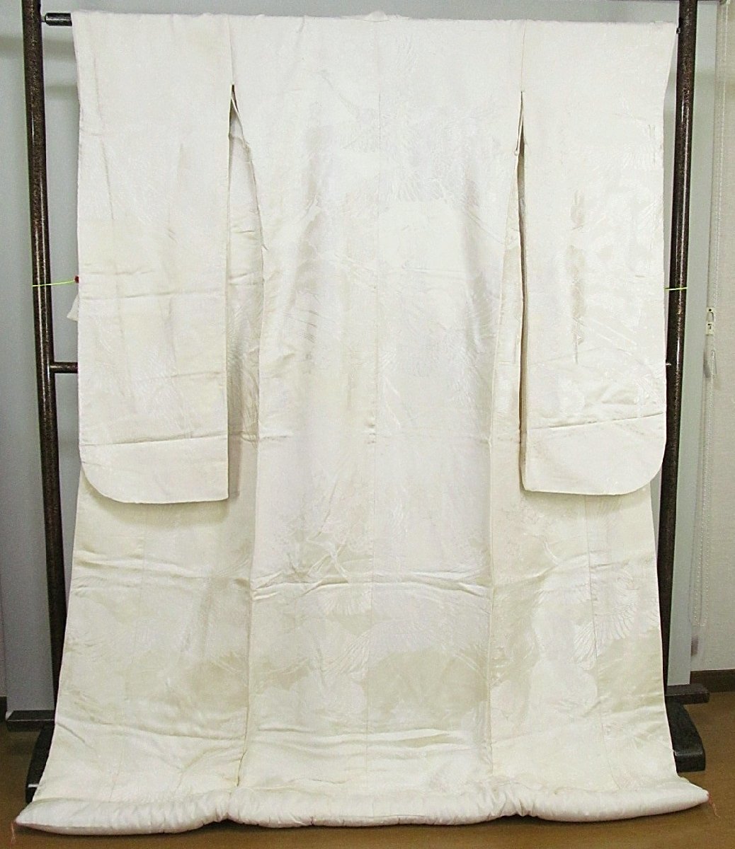 打掛63　正絹　白無垢　鶴梅　地模様　花嫁衣裳