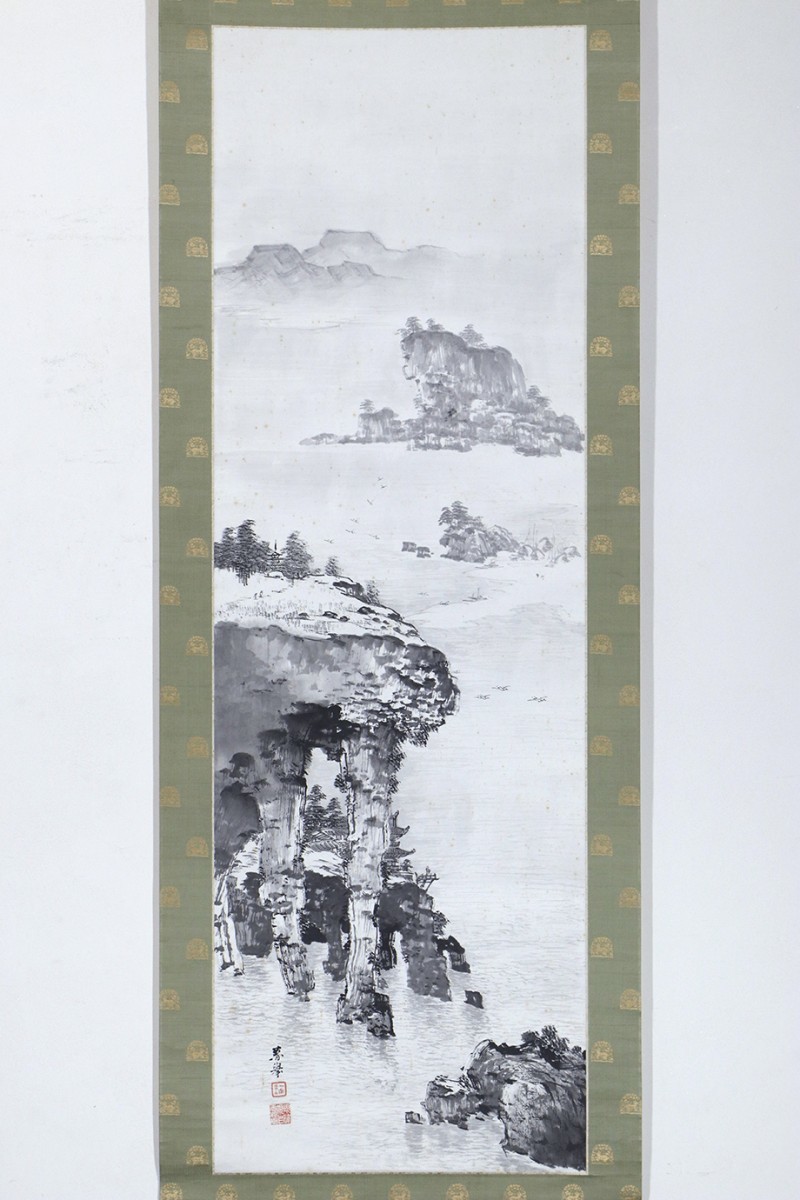 山本春挙 蓬莱山園 掛け軸 掛軸 共箱あり 二重箱 26 山本春挙 蓬莱山園