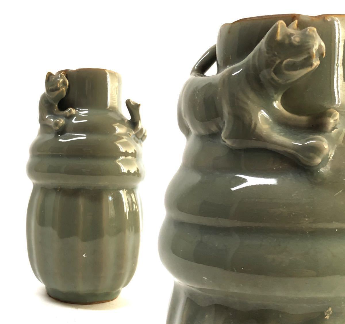 龍泉窯 青磁 唐物 公式通販 陶磁器 箱付 青磁角花瓶 宋朝期 中国