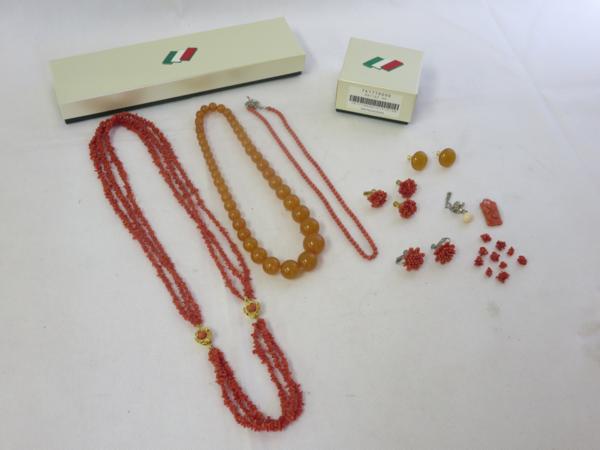 珊瑚 琥珀 ネックレス イヤリング 他 総重量約13.8g 28大89