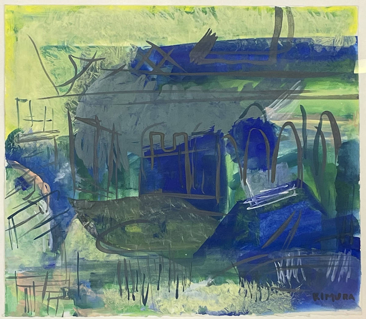 模写】 木村忠太「無題」 水彩画・グアッシュ 6号大 （抽象画 洋画