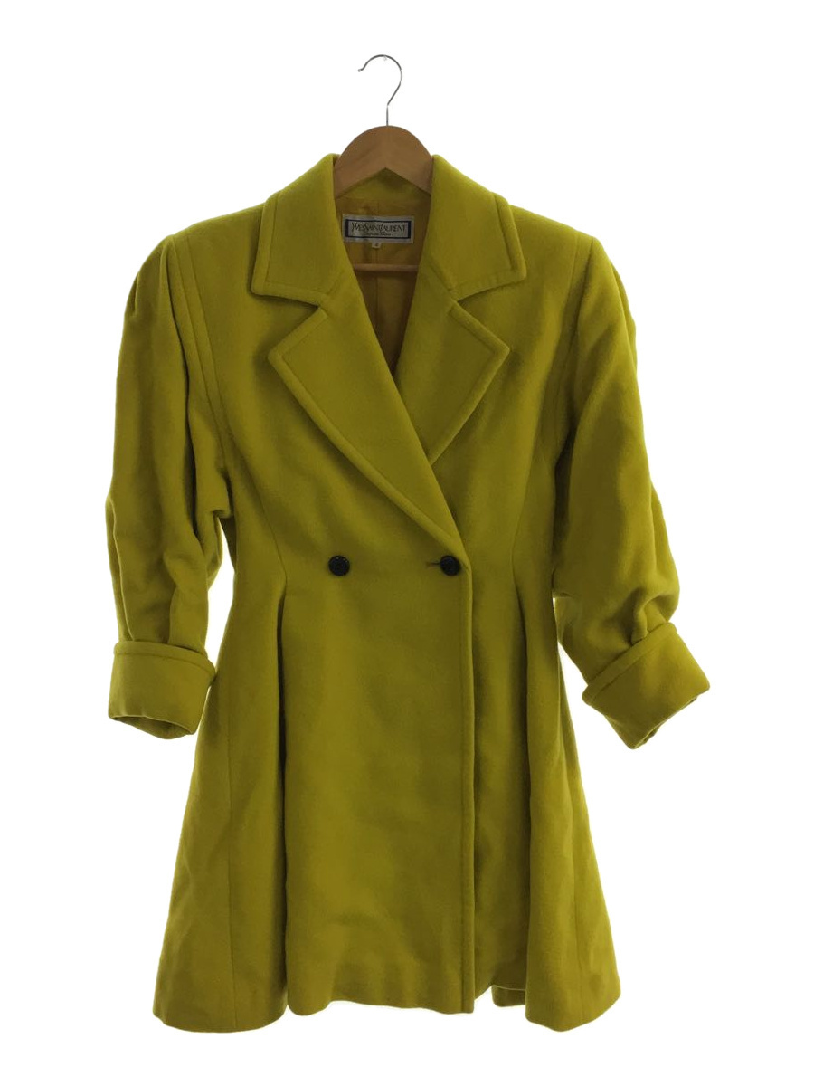 YVES SAINT LAURENT◆チェスターコート/7/ウール/YLW/90s/ダブル/シミ有