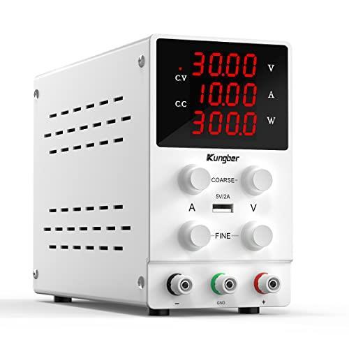 30V10Aホワイト Kungber 安定化電源 スイッチング電源 可変直流安定化電源 研究 実験室用 DC直流電源 (0-30V 0-10A) 4桁電圧電流表示 バッ