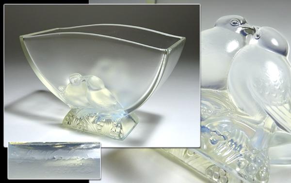 ∇花∇「VerlysFrance」オパルセントガラス双鳥文花器 k2