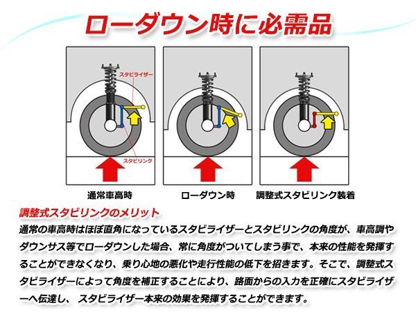 調整式スタビライザーリンク フロント ブルー 2本セット プリウス ZVW30W M12 調整幅 +25㎜～+140㎜ スタビリンク 車高調 ダウンサス