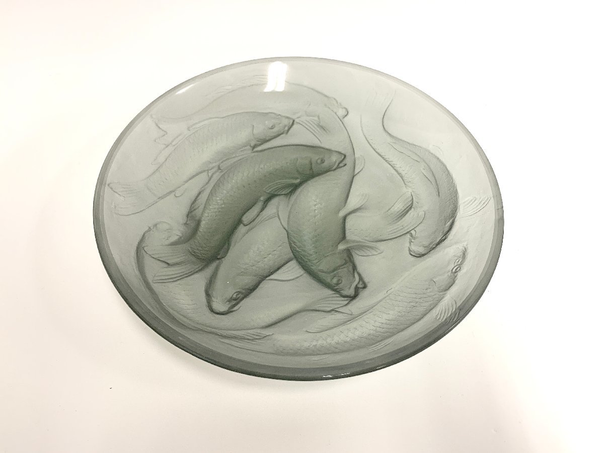 小柴外一 ガラスプレート プレート ガラス 大皿 鯉 黒 工芸品 工芸ガラス