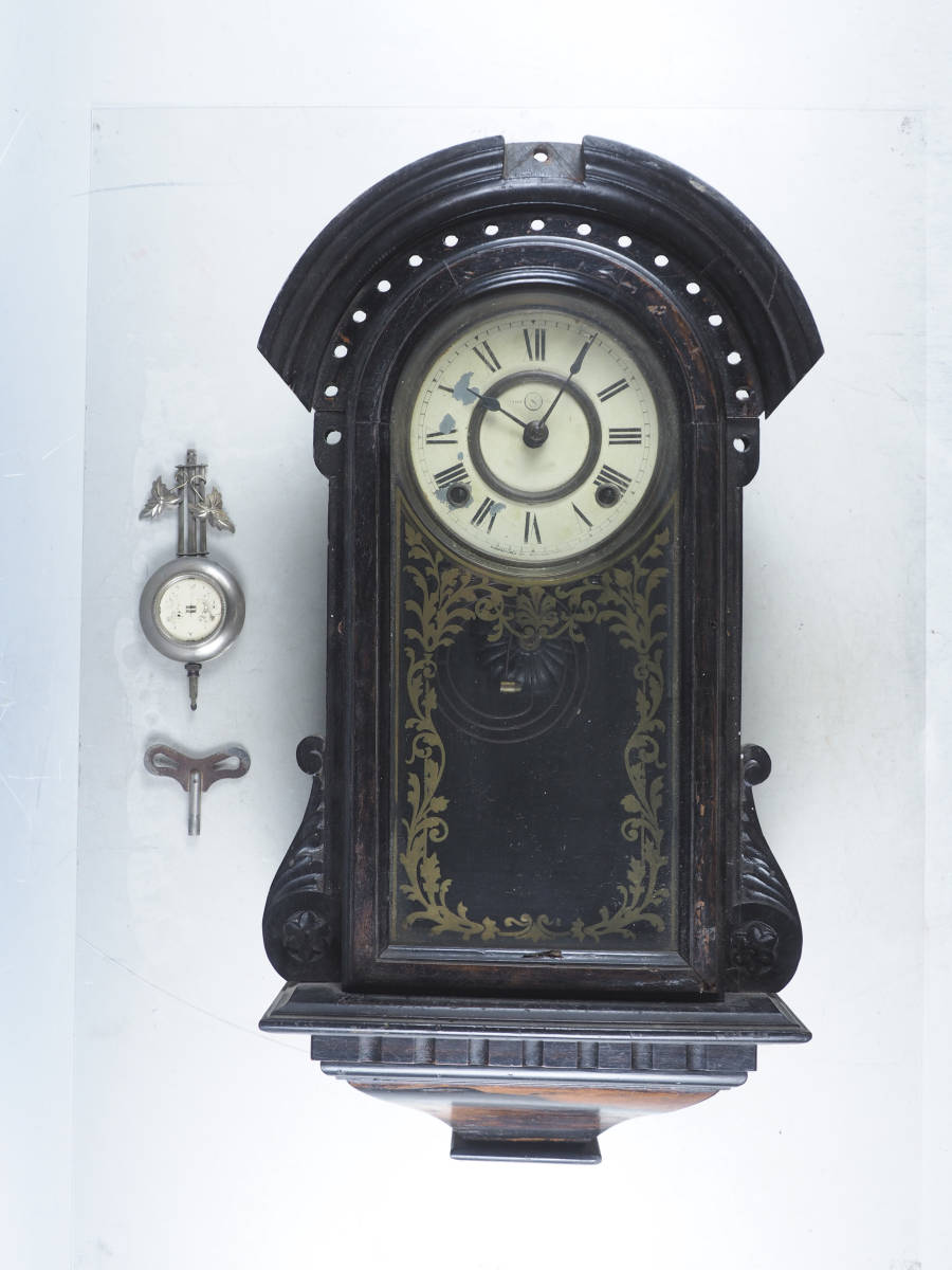 cq85_旧家初出 戦前 大正期 アンティーク アールデコ 精工舎 柱時計 掛時計 