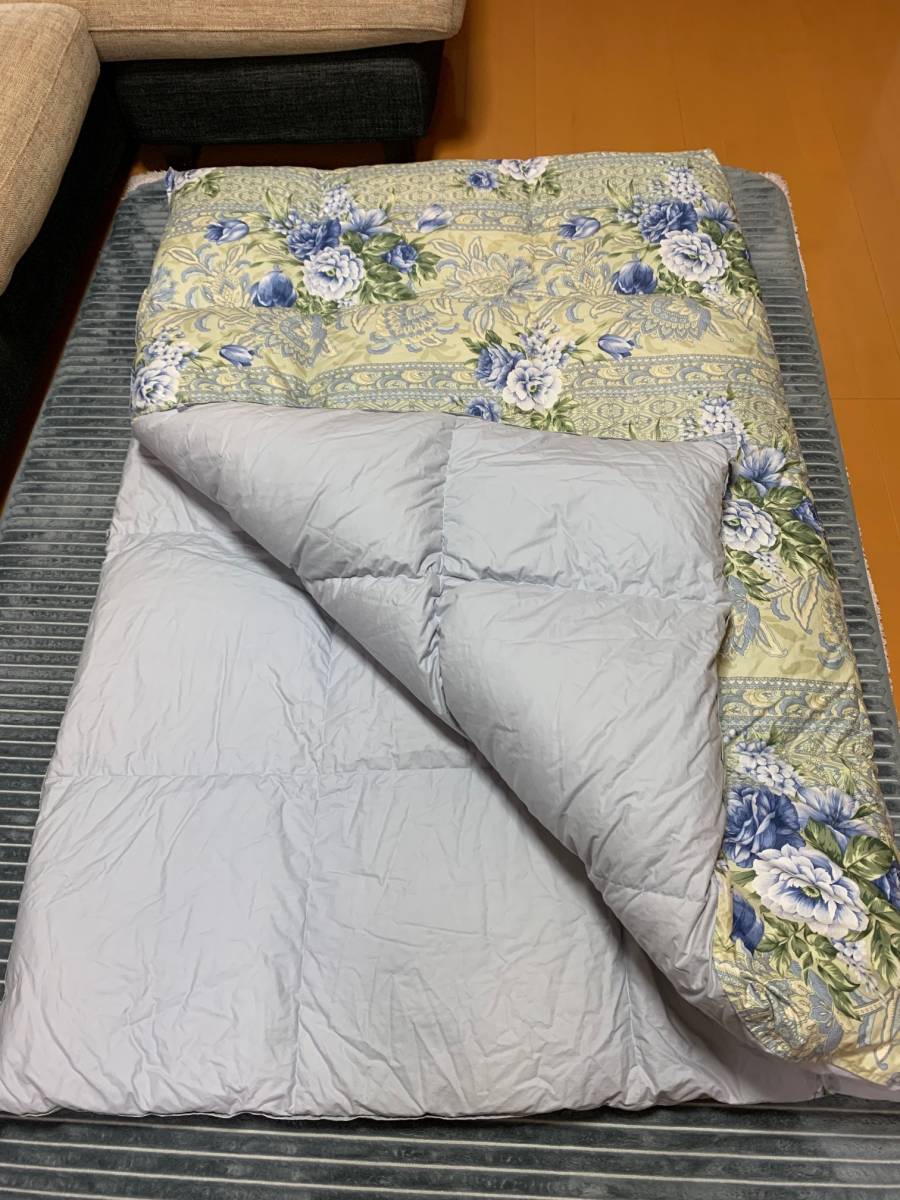羽毛掛ふとん 花柄ブルー 布団 150×210センチ ふとんがわ綿100% ダウン