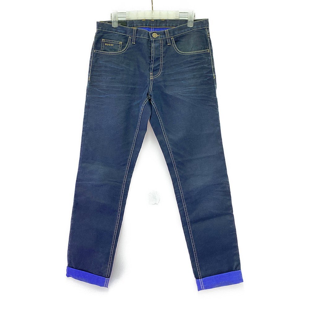 1円□グッチ ストレートパンツ/314 419XZ859/44/ネイビー/GUCCI