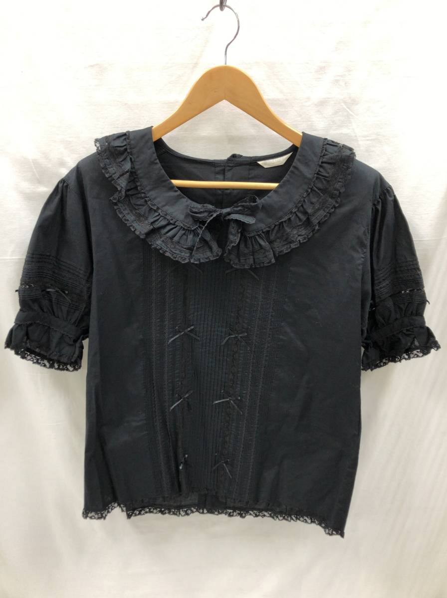 PINKHOUSE 半袖 ブラウス フリル リボン ブラック 黒 シャツ 