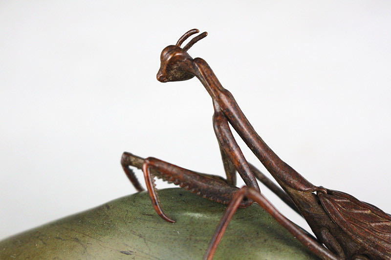 2品 銅製置物 カマキリ 蟷螂 翼可動 茶道具 雨宮宗作 極美希少品