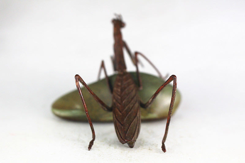 2品 銅製置物 カマキリ 蟷螂 翼可動 茶道具 雨宮宗作 極美希少品