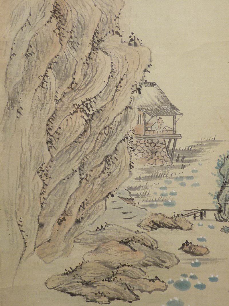 模写/高橋草坪/山水人物図/桐題箱付/布袋屋掛軸HG-234 模写⁄高橋草坪⁄山水人物図⁄桐題箱付⁄布袋屋掛軸HG-234 - 掛軸雨中山水