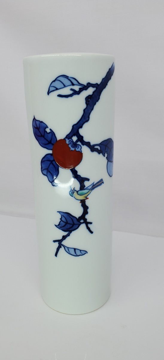 酒井田柿右衛門 掛花入 花瓶 角福 渦福 柿　小鳥　文鳥